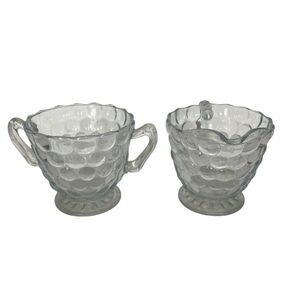 VTG Anchor Hocking Bubble Pattern Clear Glass Sugar and Creamer Set. Pre owned.